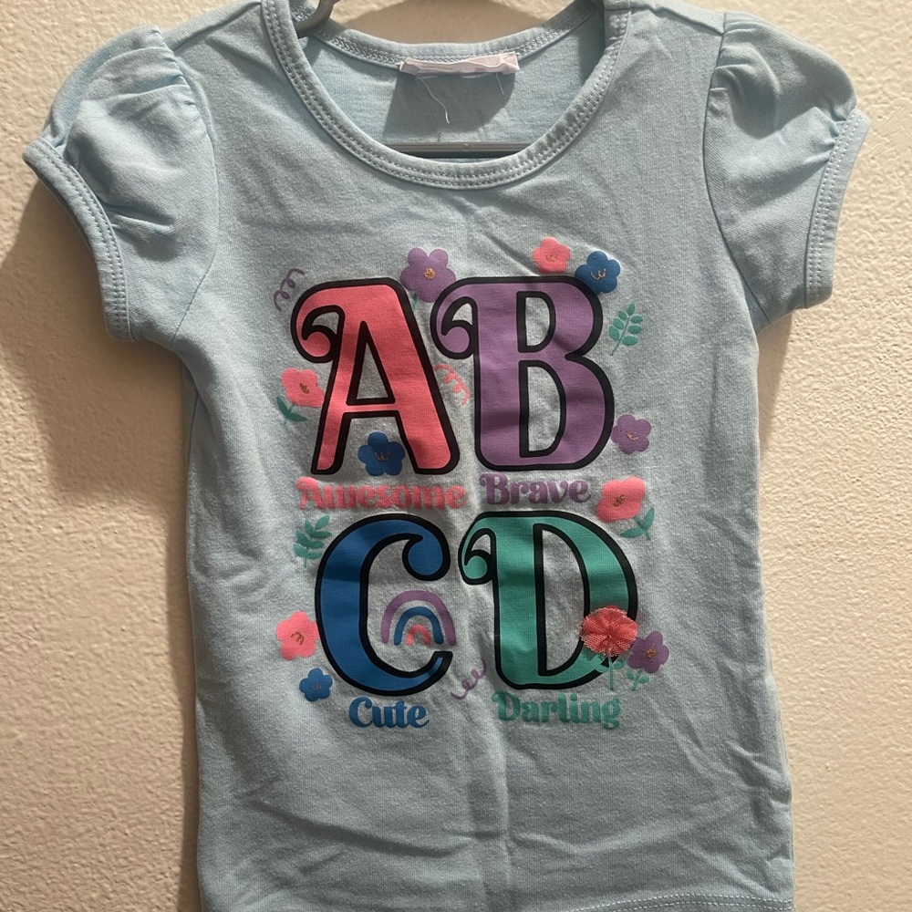 Beautees Blue Short Sleeve Tee with ABCD Design